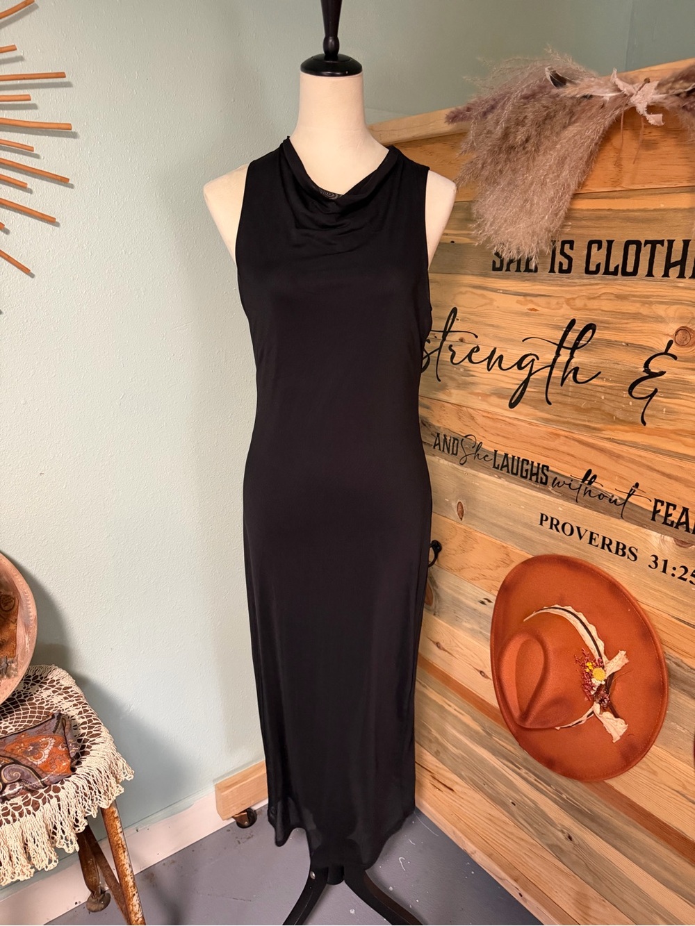 See You Monday Black Cowl-Neck Maxi Dress